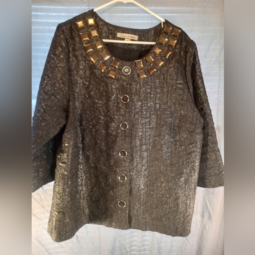Elegant Avenue Black Metallic Jewelwd Evening Plus Size Women's Jacket